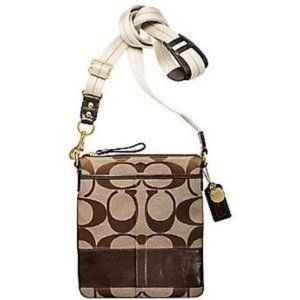 Coach Signature Swingpack Crossbody Bag Brown Canvas Leather